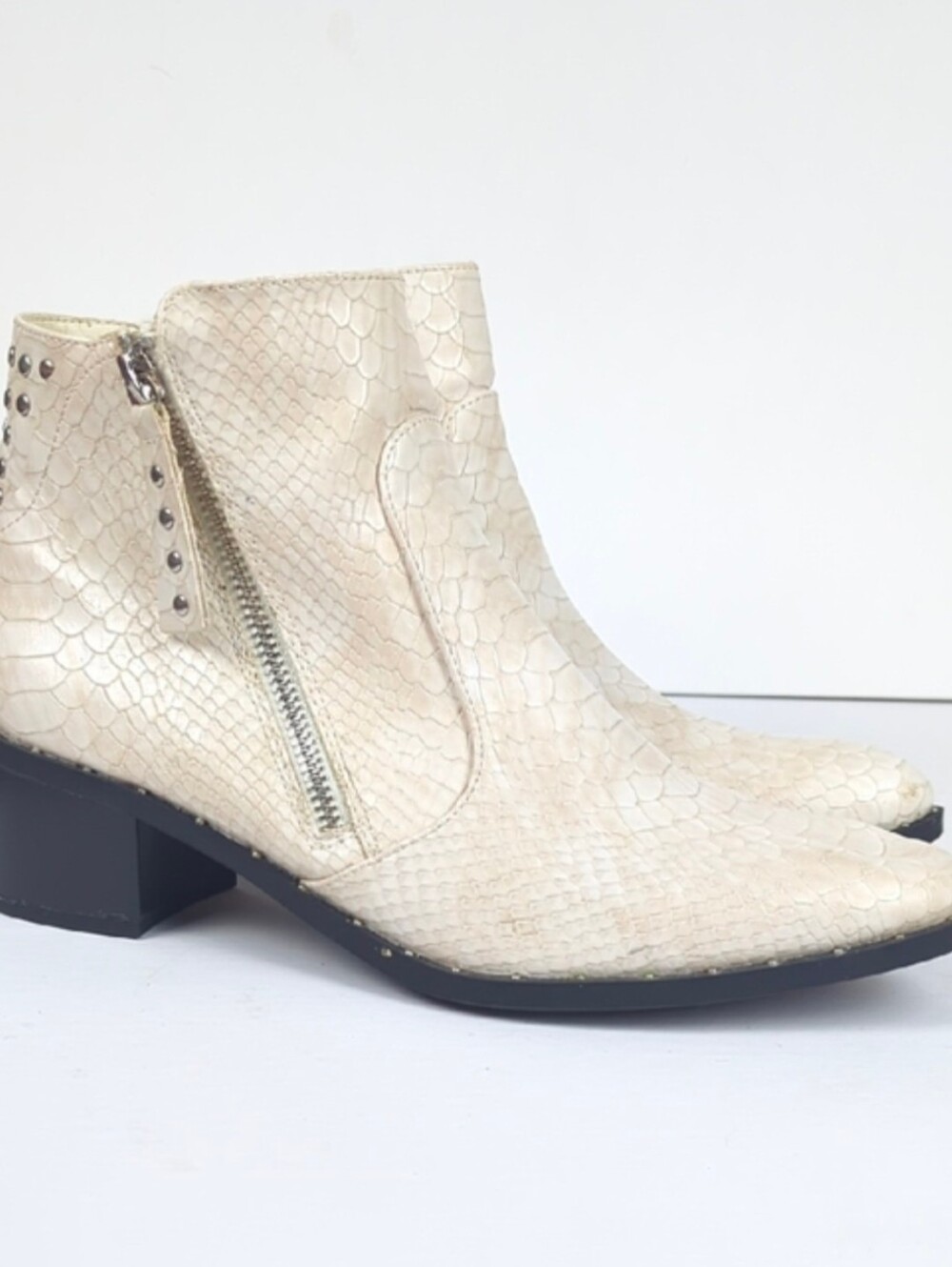 FERGALICIOUS Cream Snake-Embossed Ankle Boots with Side Zip